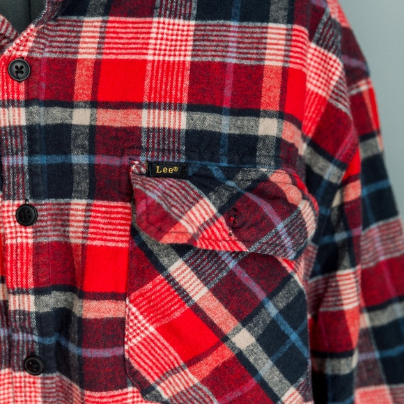 Vintage Lee 100% Cotton Flannel - Red & Blue Plaid - Men's XXL - Picture 2 of 9